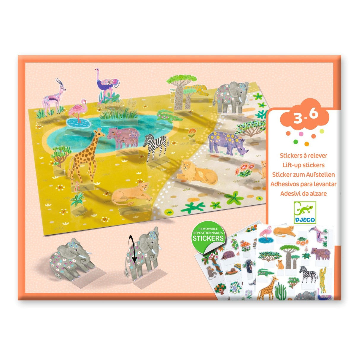 Djeco Creative Stand-Up Stickers, Animals