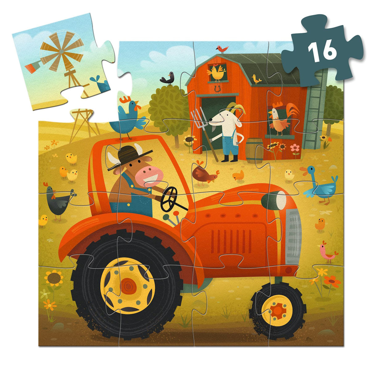 Djeco Silhouette Puzzle, Tractor - 16 Pieces