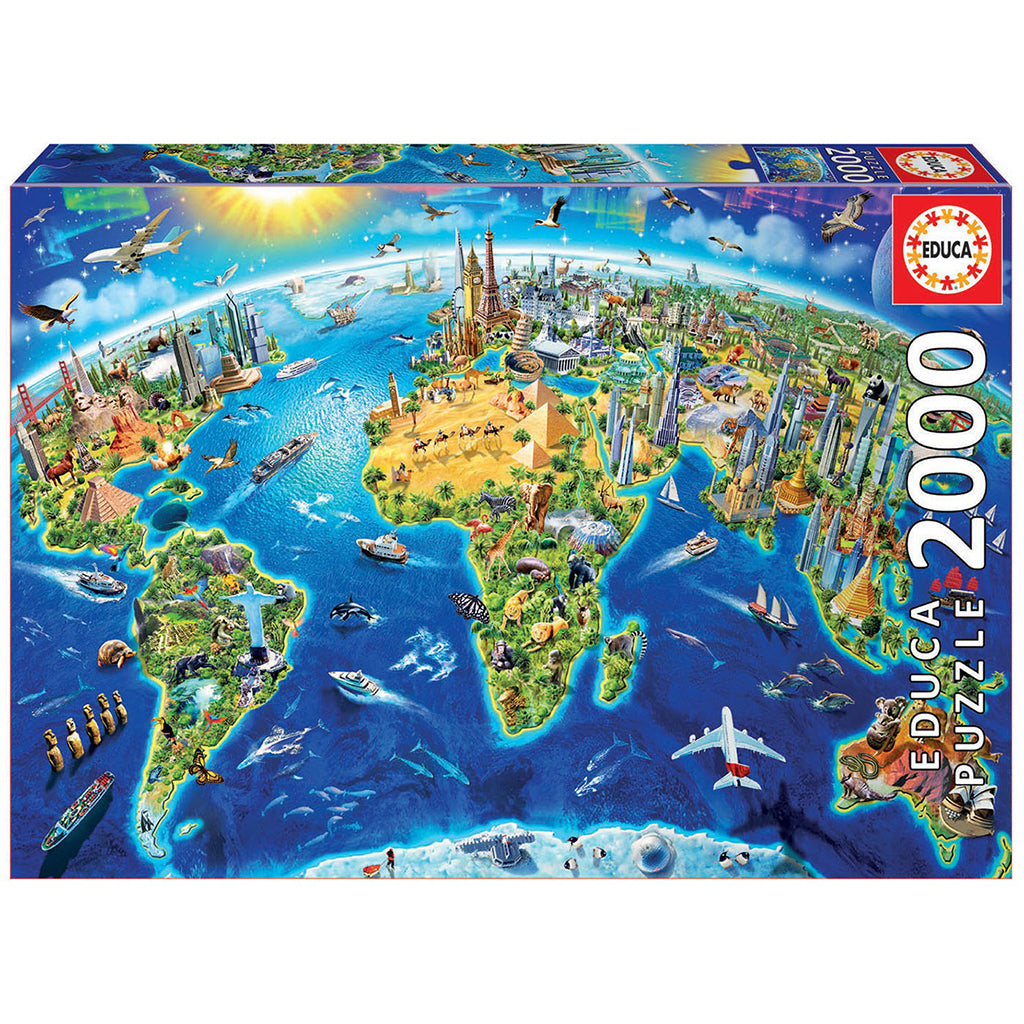 Educa Puzzle, World Landmarks Globe, Iconic Sites of the Globe - 2000 Pieces