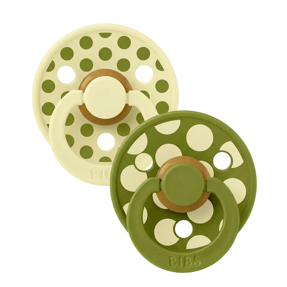 Bibs Pacifiers in Natural Rubber, Size 2 – Polka Luna/Wasabi