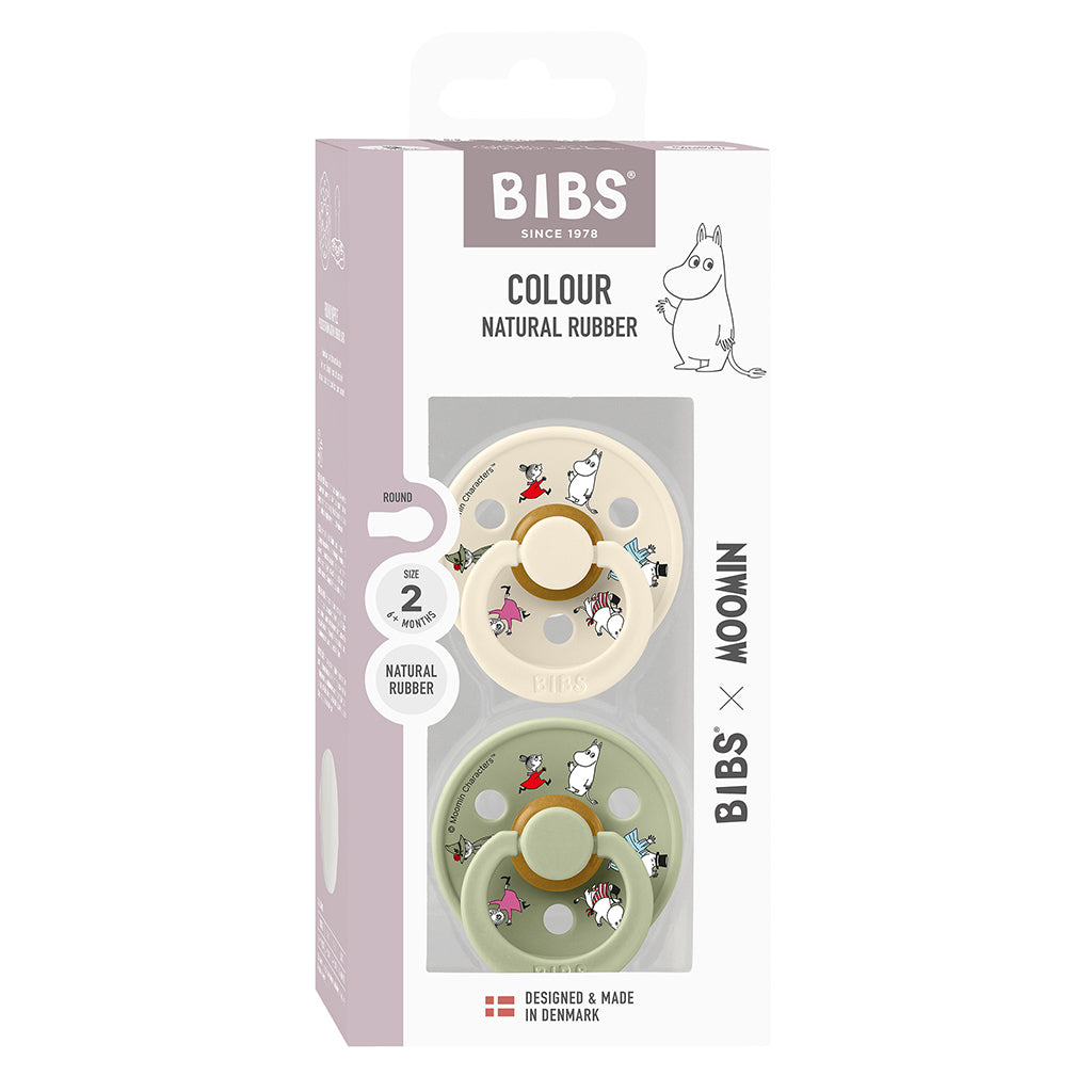 Bibs Natural Rubber Pacifier, 2-Pack, Size 2 - Moomin - Ivory Mix