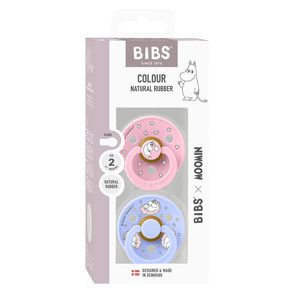 Bibs Natural Rubber Pacifier, 2-Pack, Size 2 - Moomin, Dreaming - Baby Pink Mix