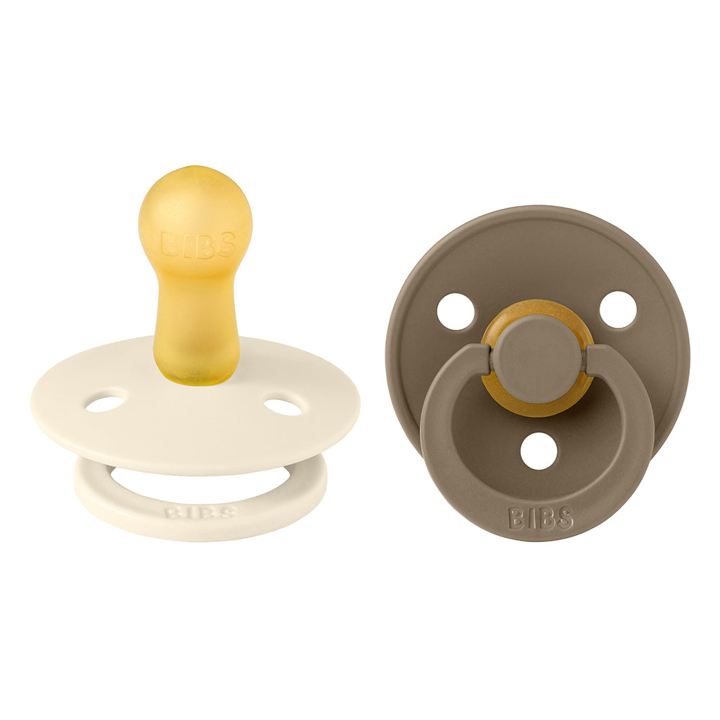 Bibs 2-Pack, Natural Rubber Soothers, Size 2 – Ivory/Dark Oak