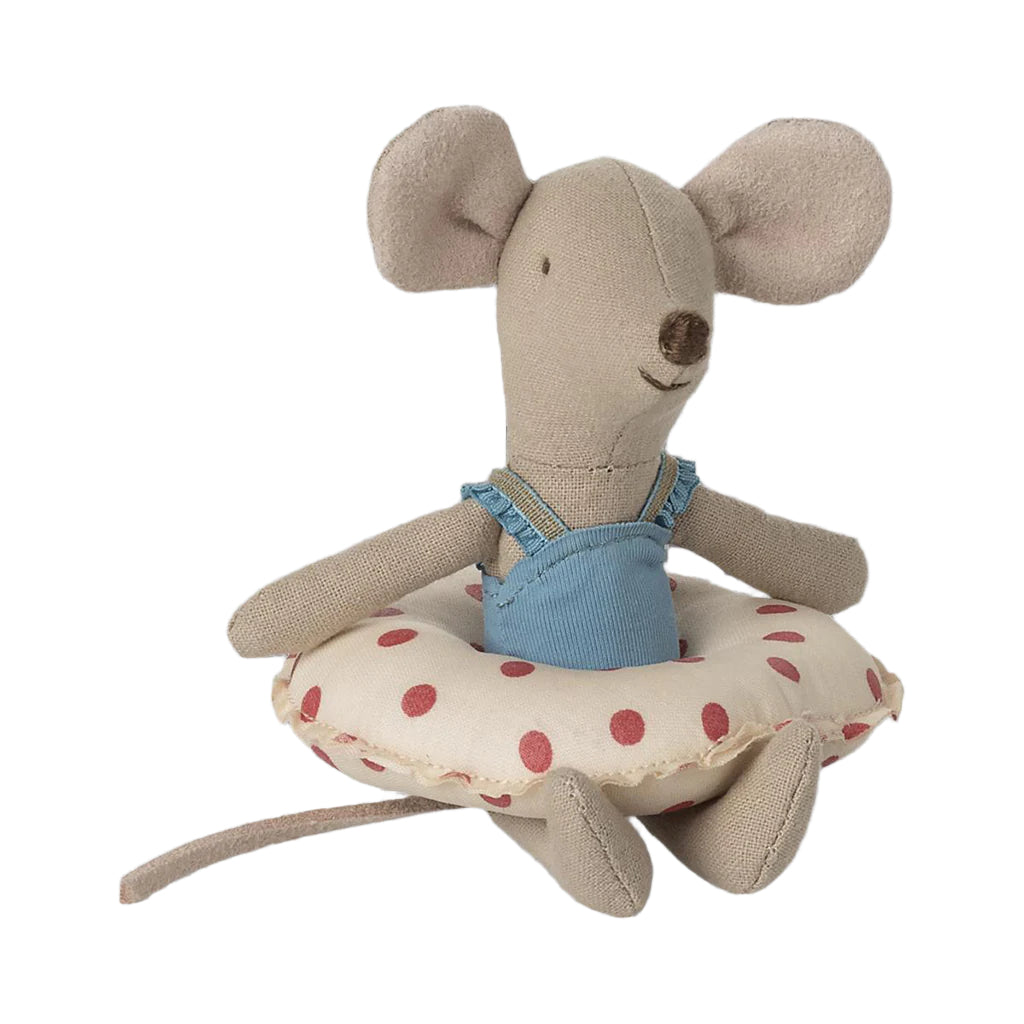 Maileg Beach Mouse with Inner Tube, Little Sister - Red Dots