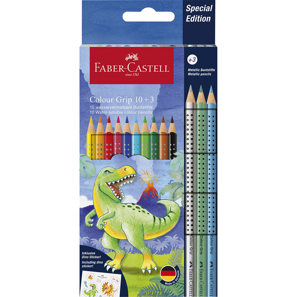 Faber-Castell 10+3 Grip Watercolor Pencils + Stickers, Dinosaur