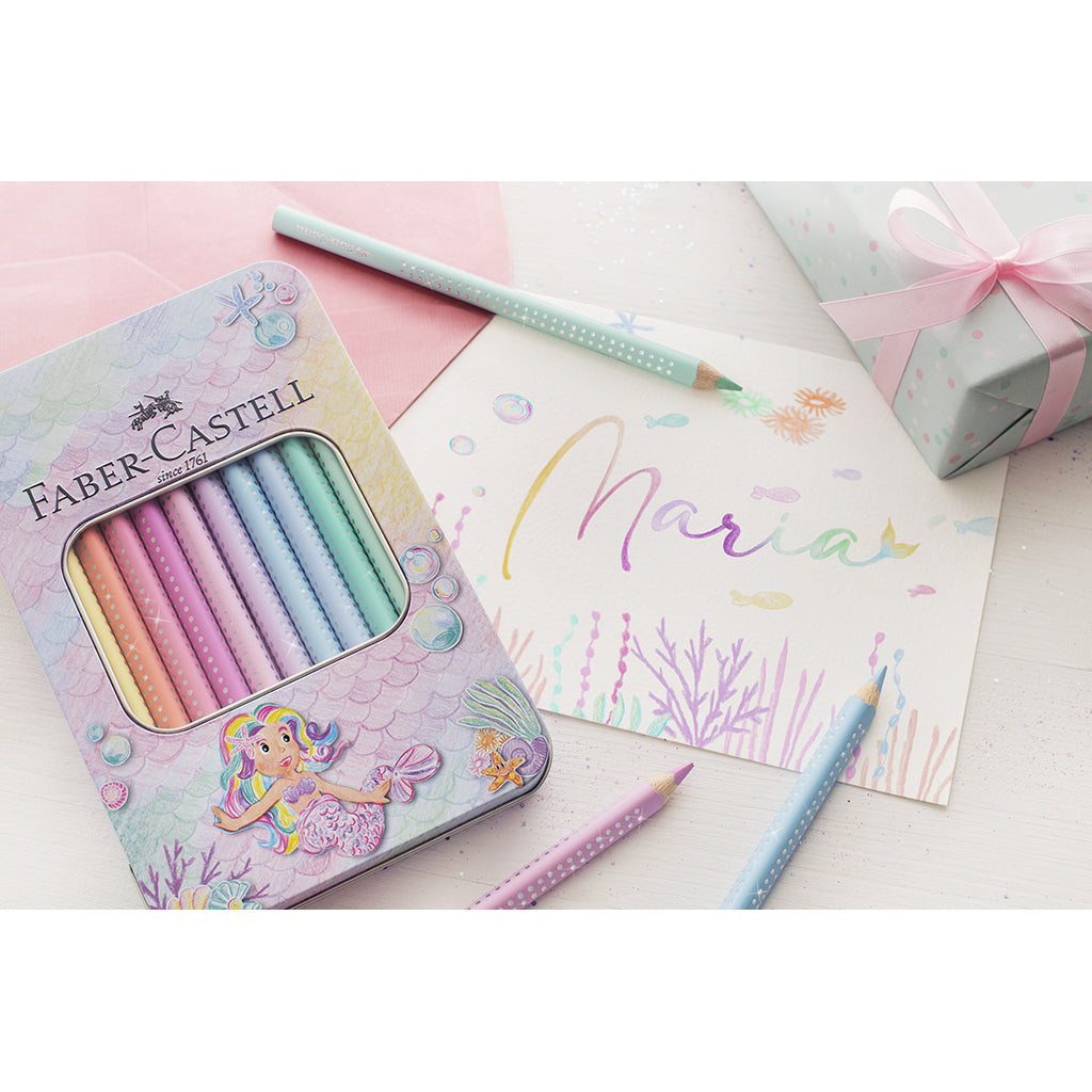 Faber-Castell, Jumbo Colored Pencils, 10 Pastel Shades in a Tin Case