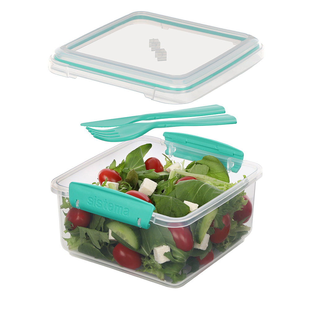 Sistema Lunch Plus lunchbox with 1 compartment and cutlery, 1.2 L – Minty teal