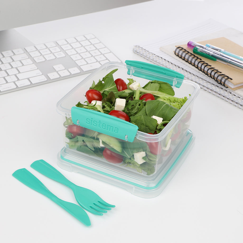 Sistema Lunch Plus lunchbox with 1 compartment and cutlery, 1.2 L – Minty teal
