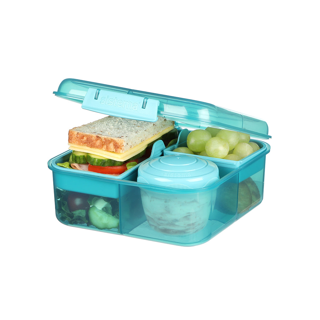 Sistema Bento Cube To Go Lunch Box with 5 Compartments and a Container - Teal Stone