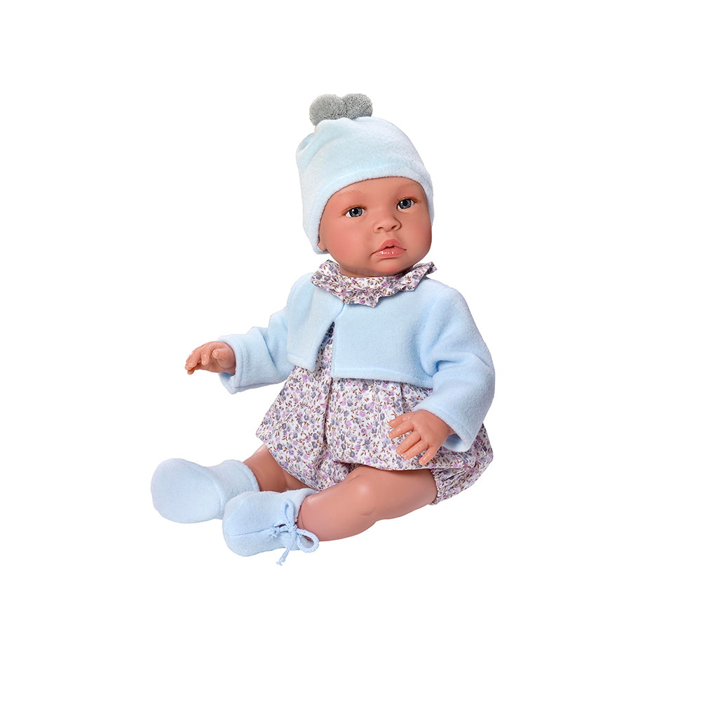 Así Leo Baby Doll, 46 cm - Light Blue Cardigan and Floral Outfit