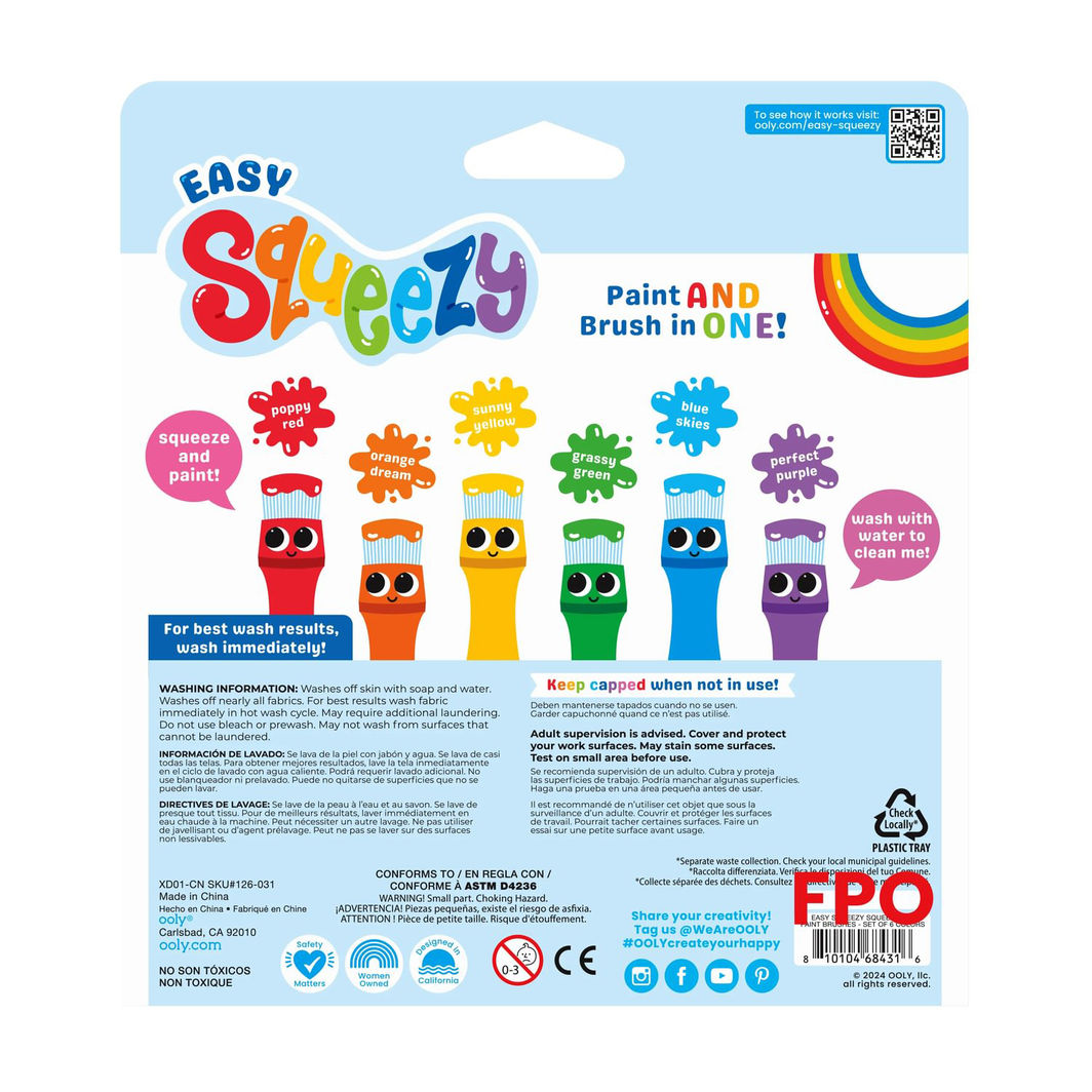 OOLY Poster Paint in Brush Set of 6, Easy Squeezy