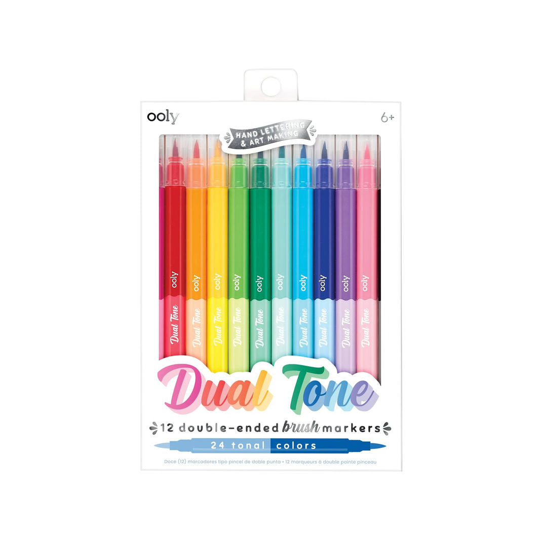 Ooly Brush Markers, Set of 12, Double-Sided - Dual Tone