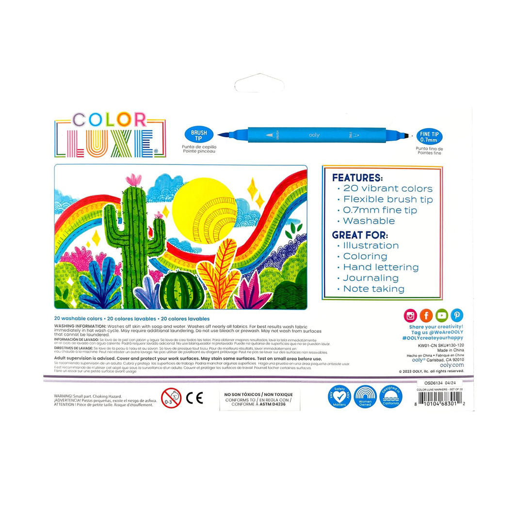 OOLY Coloring Pens Set, 20 Pieces, Double-Sided - Color Luxe