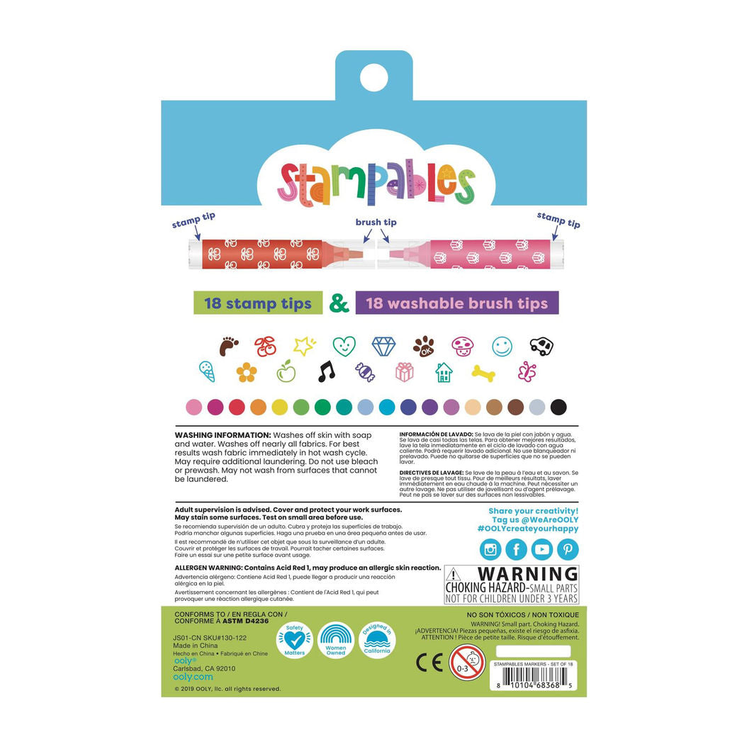 Ooly Brush Markers with Stamps, 18 pcs, Stampables