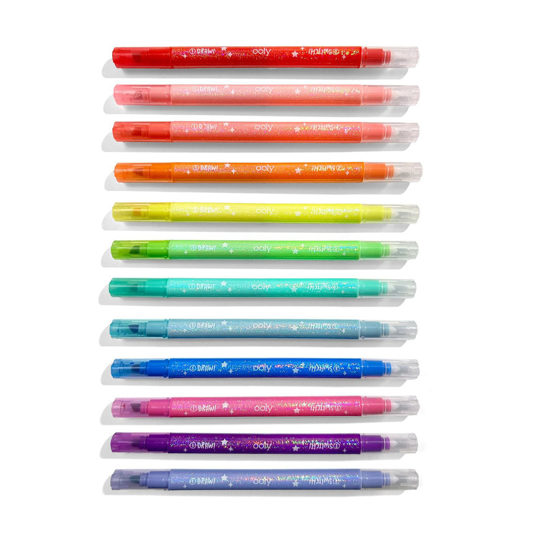Ooly Magic Markers Set of 12, Switch-eroo Glitter