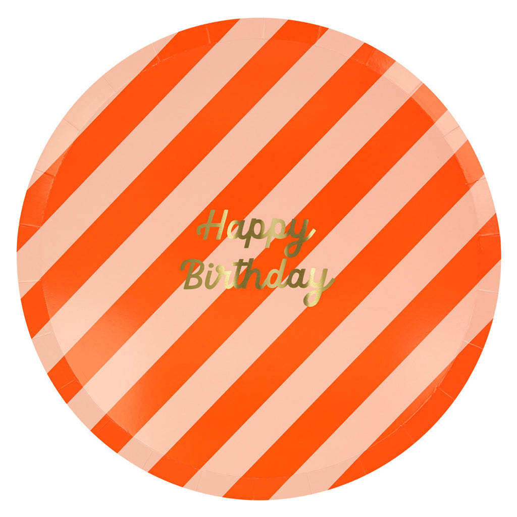 Meri Meri Paper Plates, Size L, Striped Happy Birthday - Set of 8