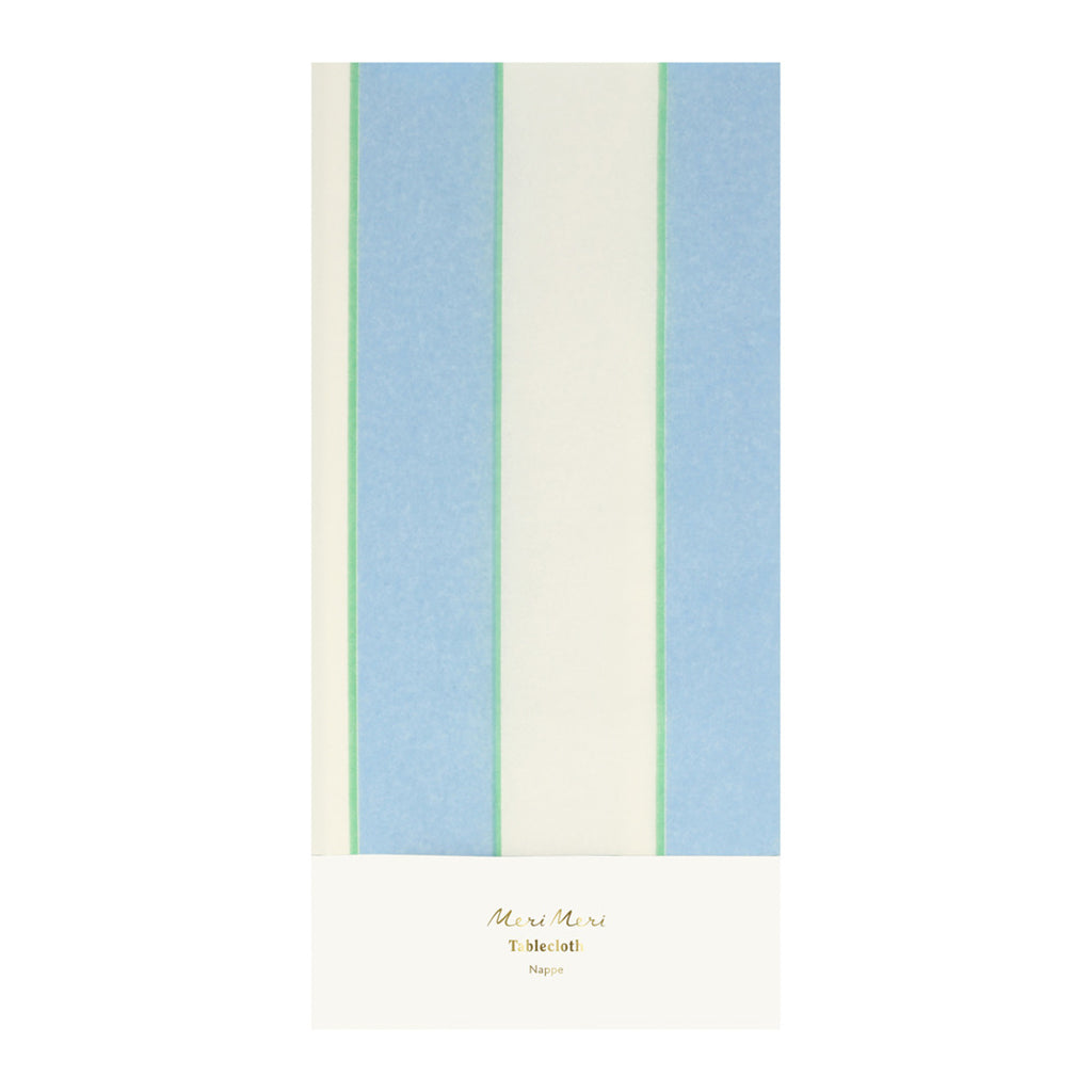 Meri Meri Paper Tablecloth, Pale Blue Stripe - 259 x 137 cm