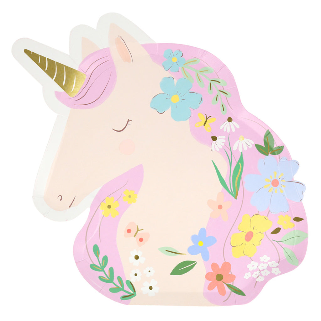 Meri Meri Paper Plates, Meadow Unicorns - Set of 8.