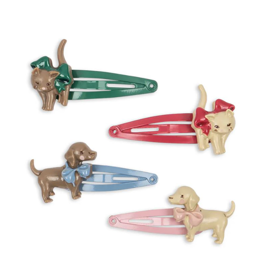 Konges Sløjd Hair Clips, 4-Pack - Cats and Dogs
