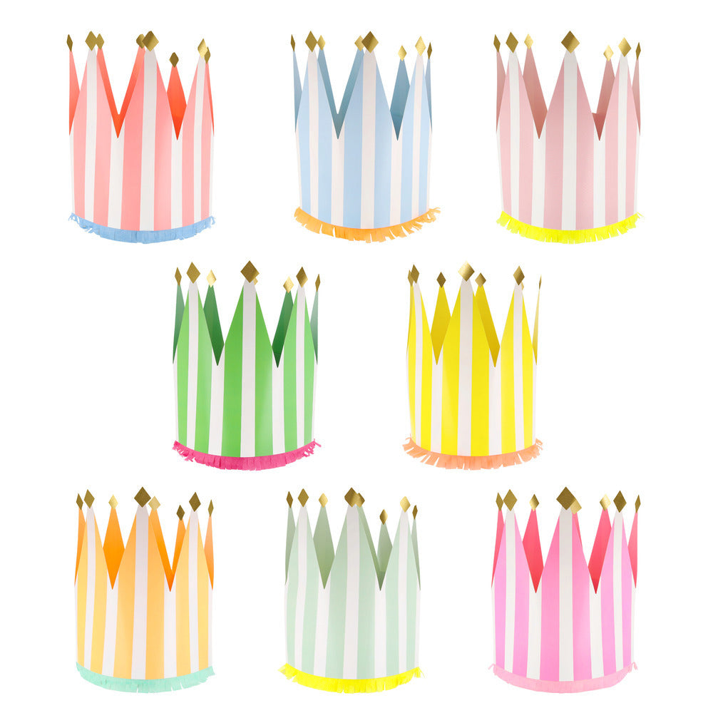 Meri Meri Paper Crowns, Striped – Set of 8