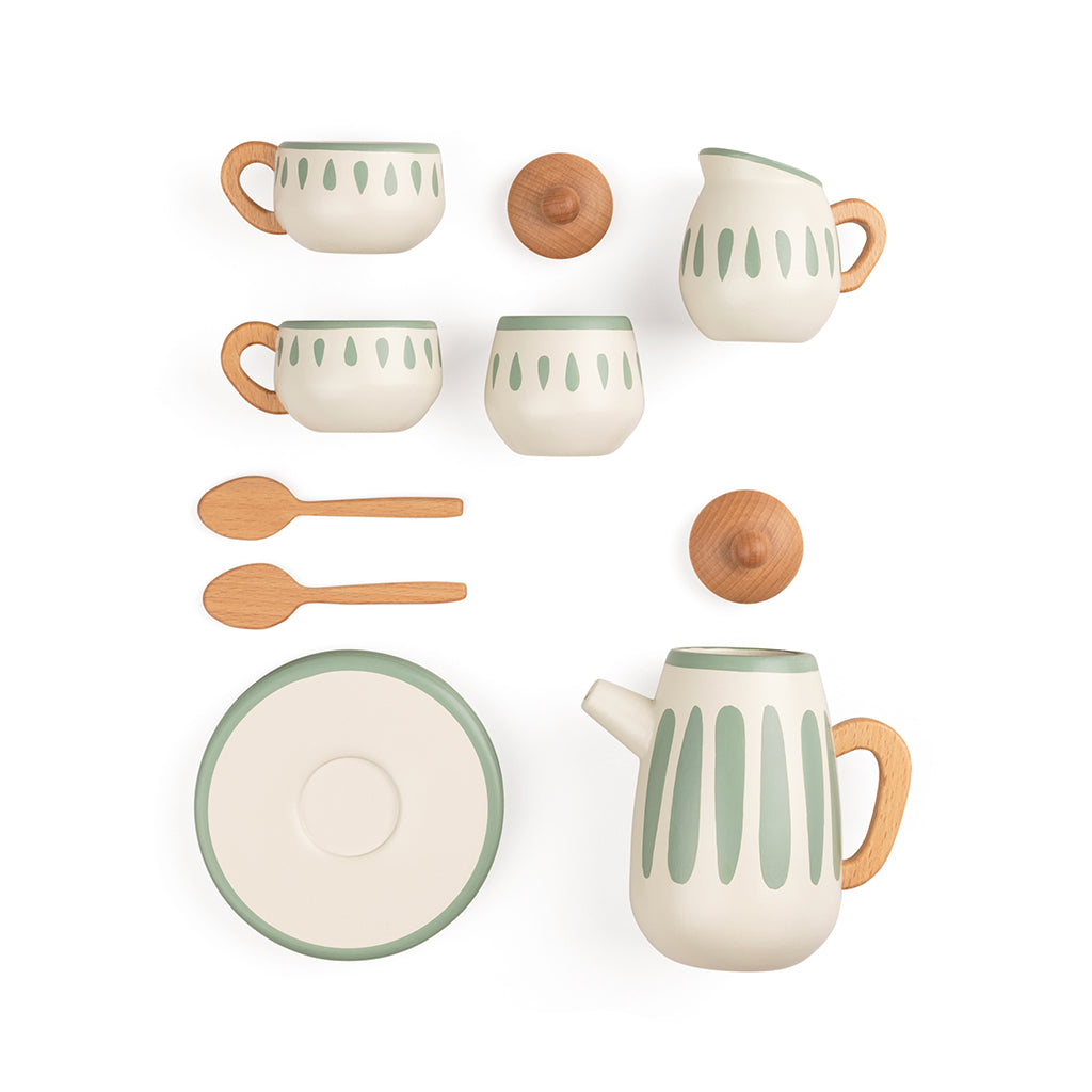 Sebra Wooden Tea Set in Classic White/Sage