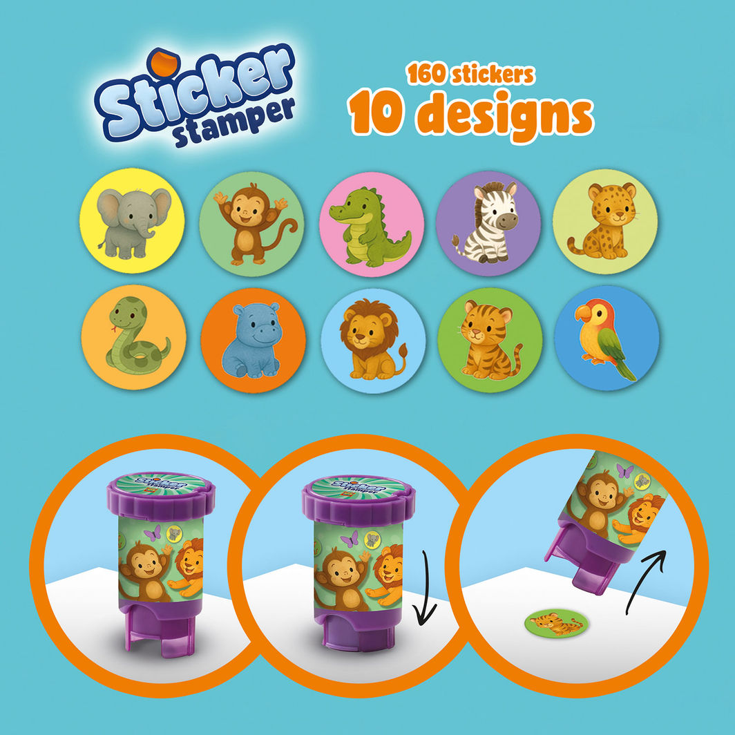 SES Creative Stamp Set with Stickers, Jungle Animals