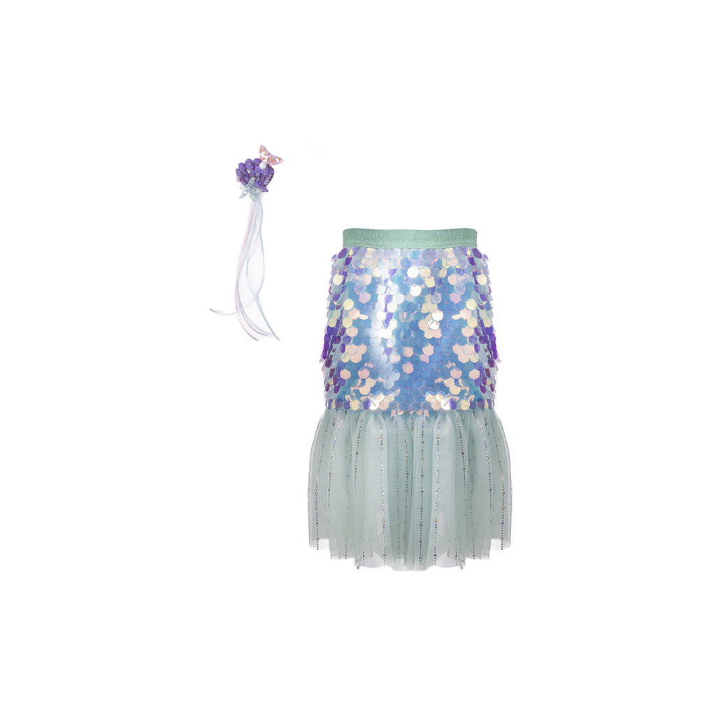 Great Pretenders Costume, Bling Bling Mermaid Skirt and Hair Clips, Mint - Size 4-6 Years