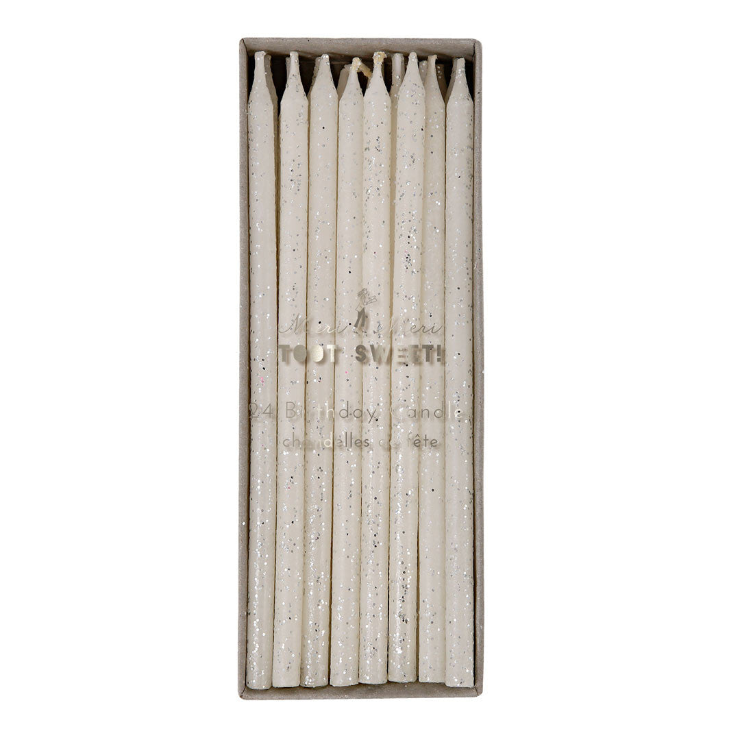 Meri Meri Cake Candles with Silver Glitter, Toot Sweet - Set of 24