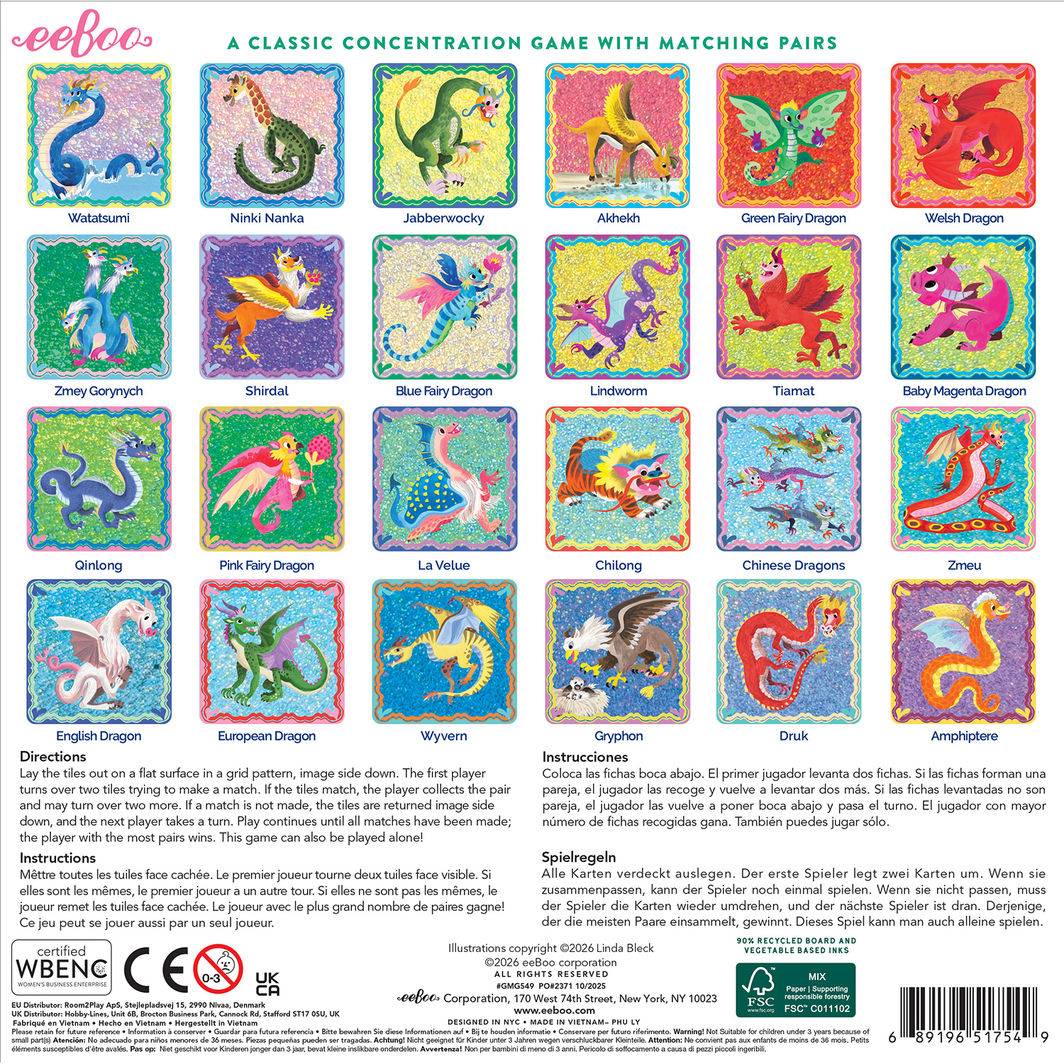 eeBoo Memory Game, Dragons and Glitter
