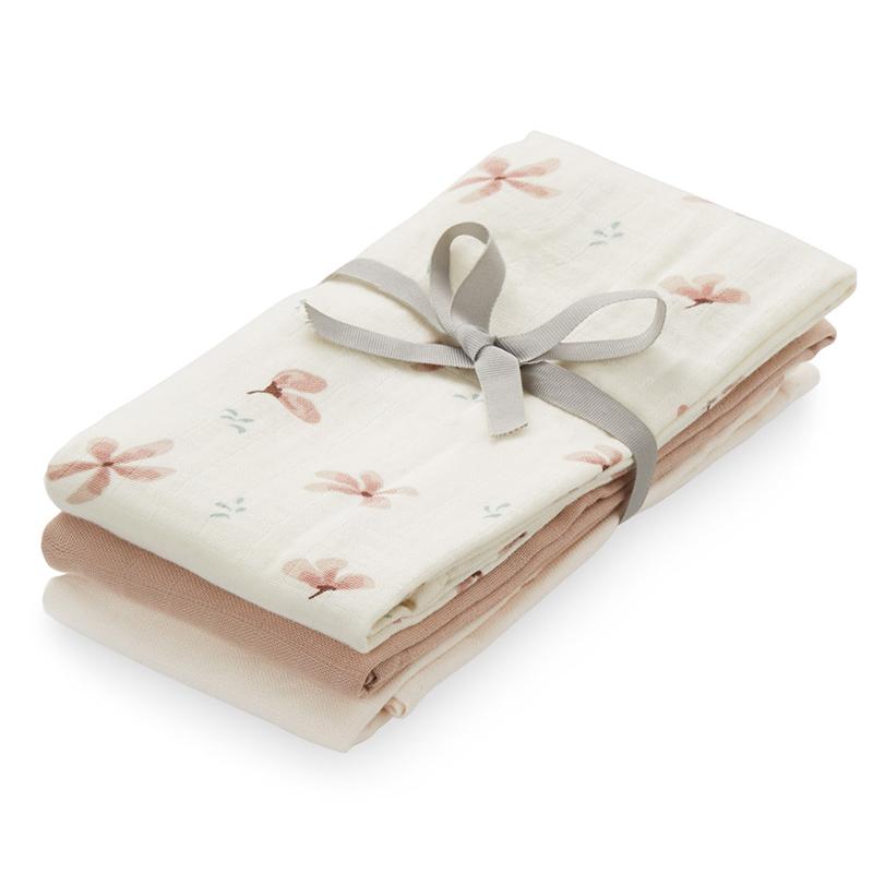 Cam Cam Organic Muslin Cloths, 3-Pack – Mix Windflower Creme/Dusty Rose/Powder