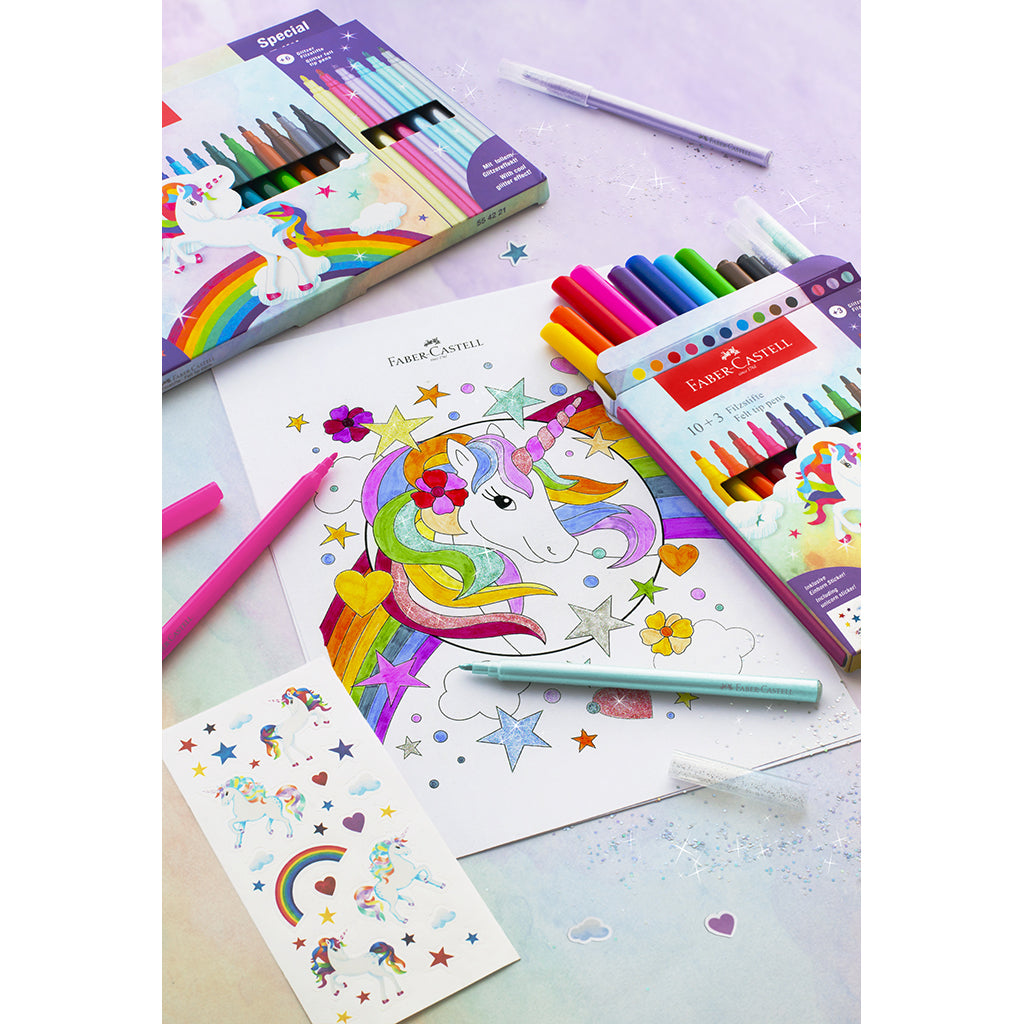 Faber-Castell 10+3 Felt Tip Markers and Stickers - Unicorn