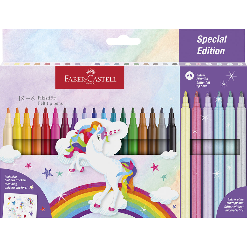 Faber-Castell 18+6 Felt-Tip Pens and Stickers – Unicorn