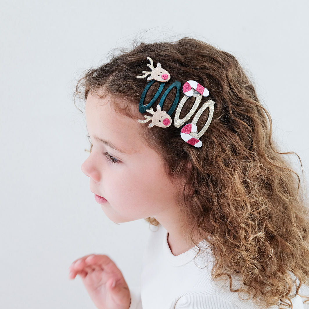 Mimi & Lula 4 Hair Clips, Rudolph & Candy Christmas