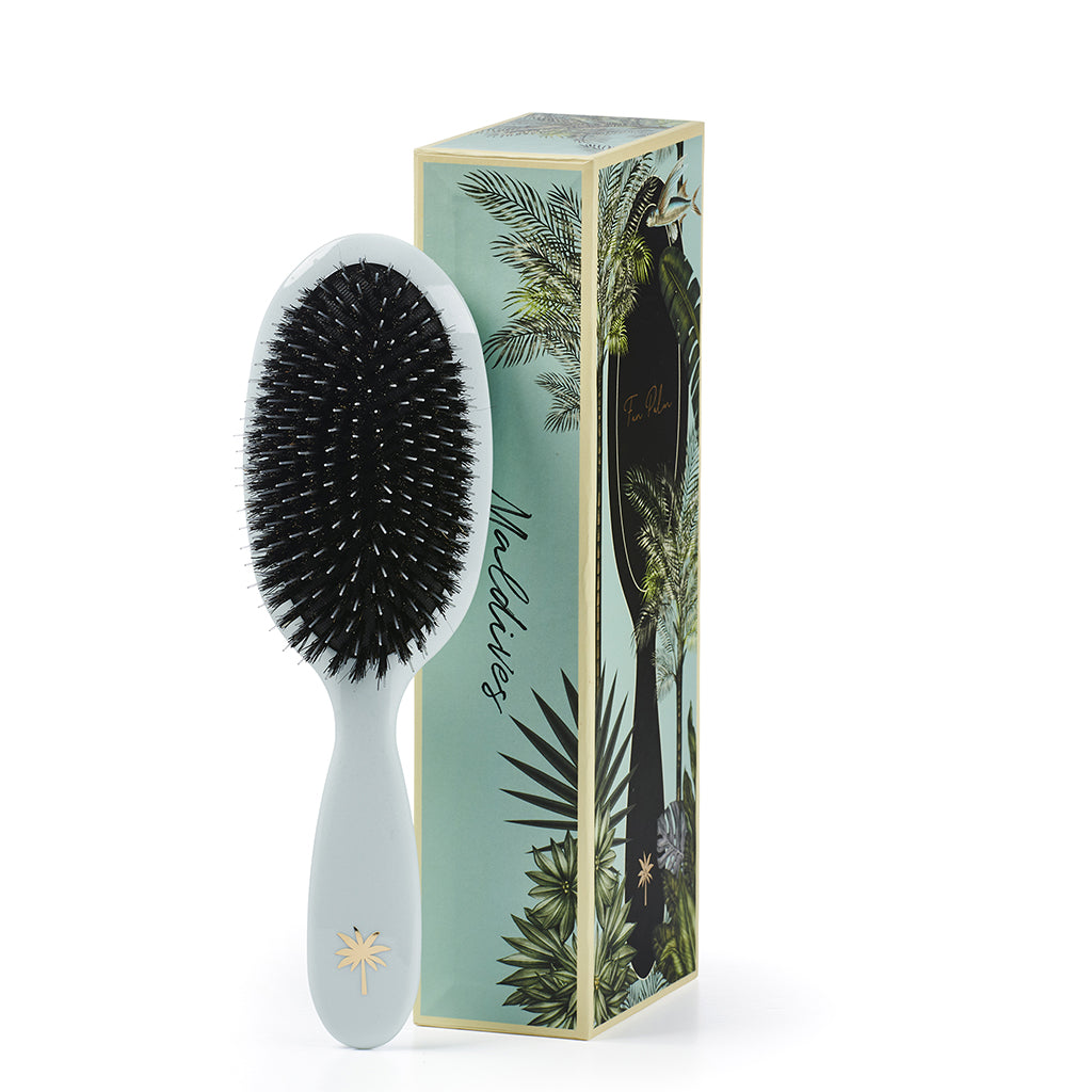Fan Palm Hairbrush, Maldives - Medium Light Blue Glitter
