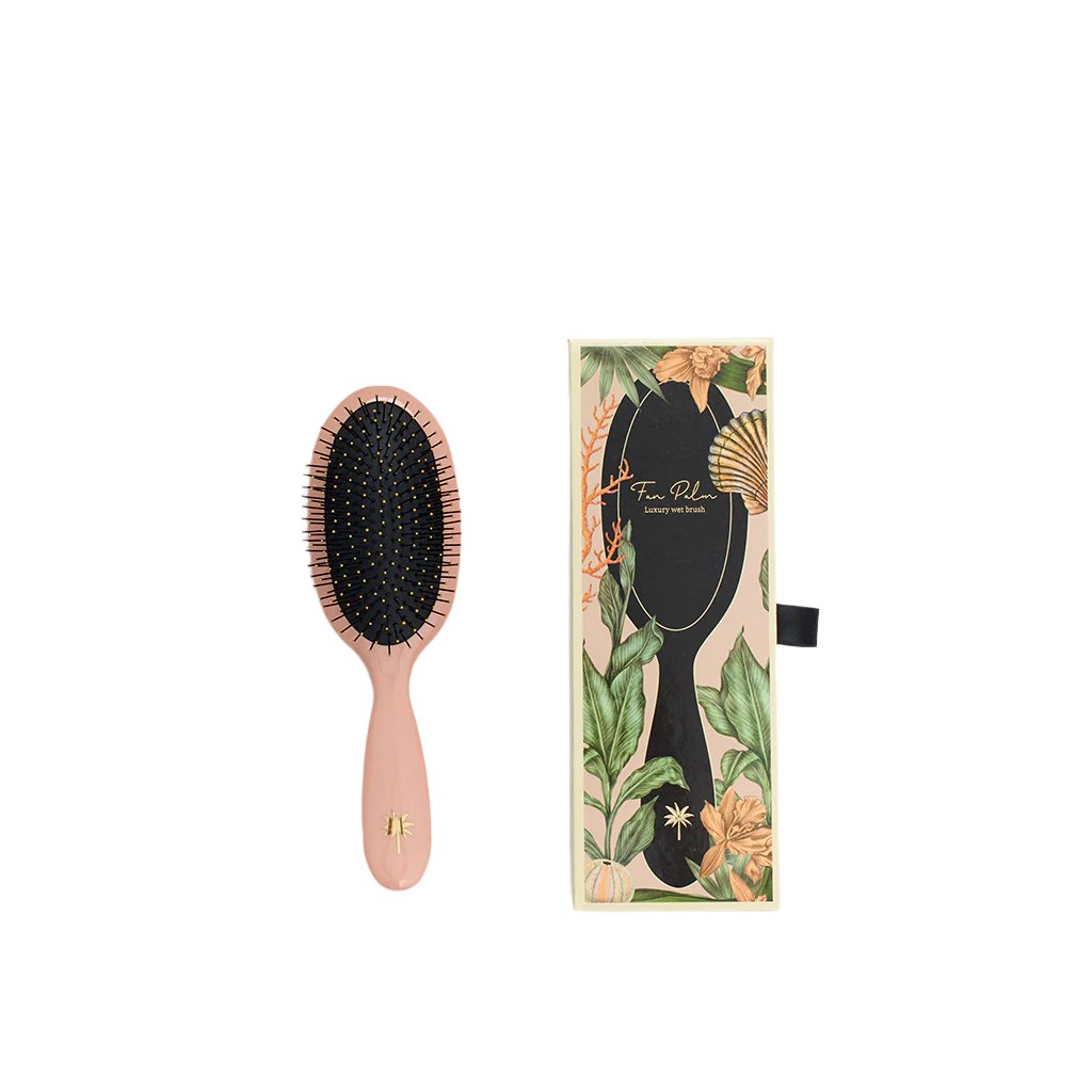 Fan Palm Hairbrush, Medium – Beach Rose Wet Brush, Pink with Glitter