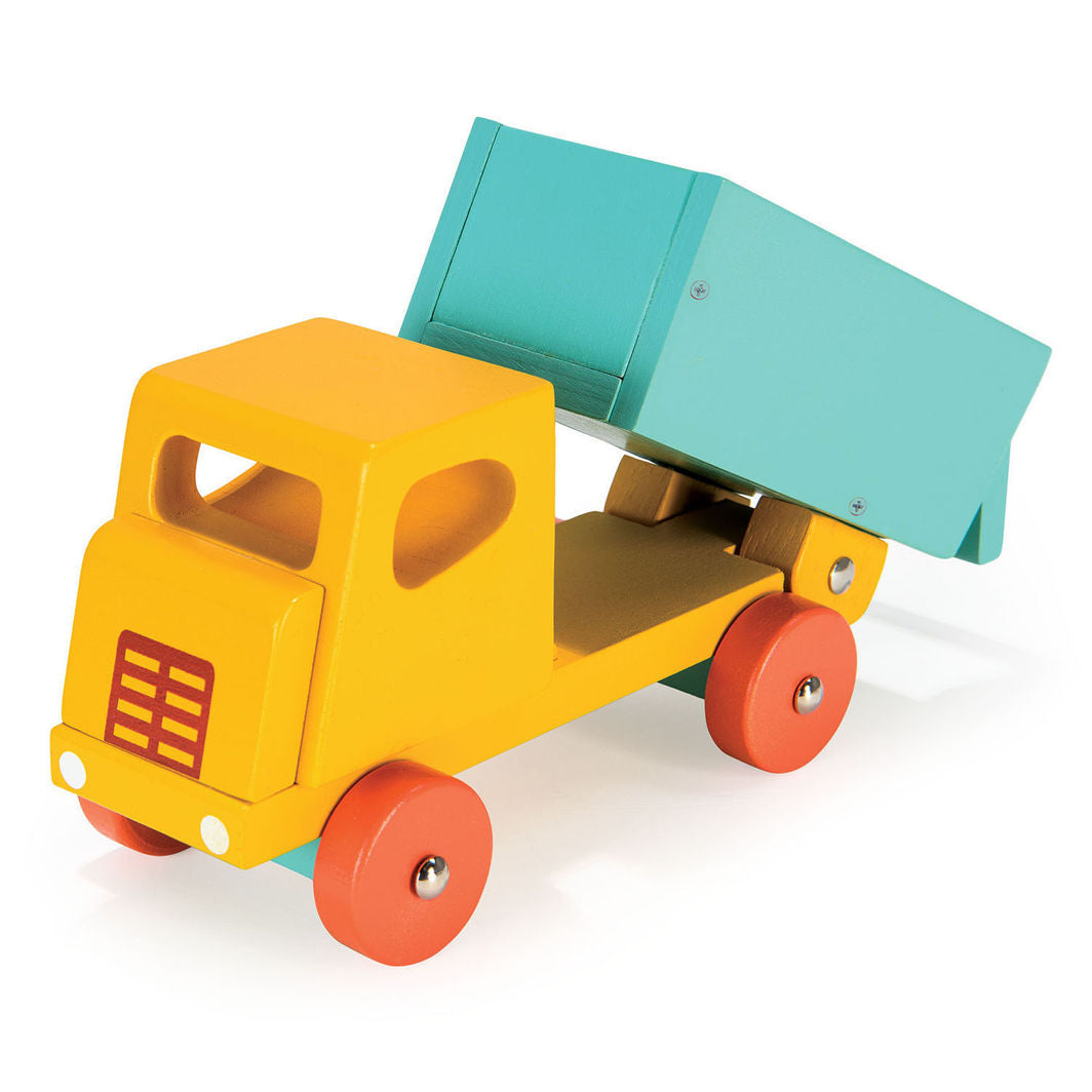Mentari Wooden Toy Car, Yellow Truck with Tipping Bed