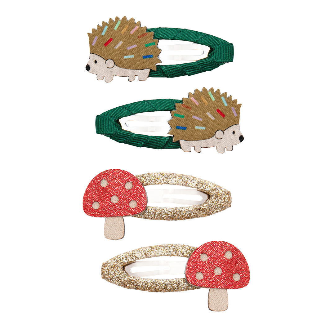 Mimi & Lula Hair Accessories, 4 Hair Clips - Harry Hedgehog Mushroom Village