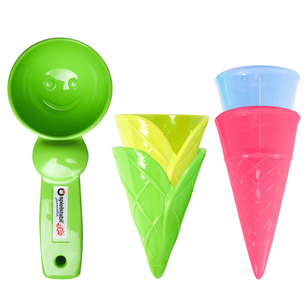 Spielstabil Sand Toys, Ice Cream Cones and Spoon in Mesh Bag - Fashion