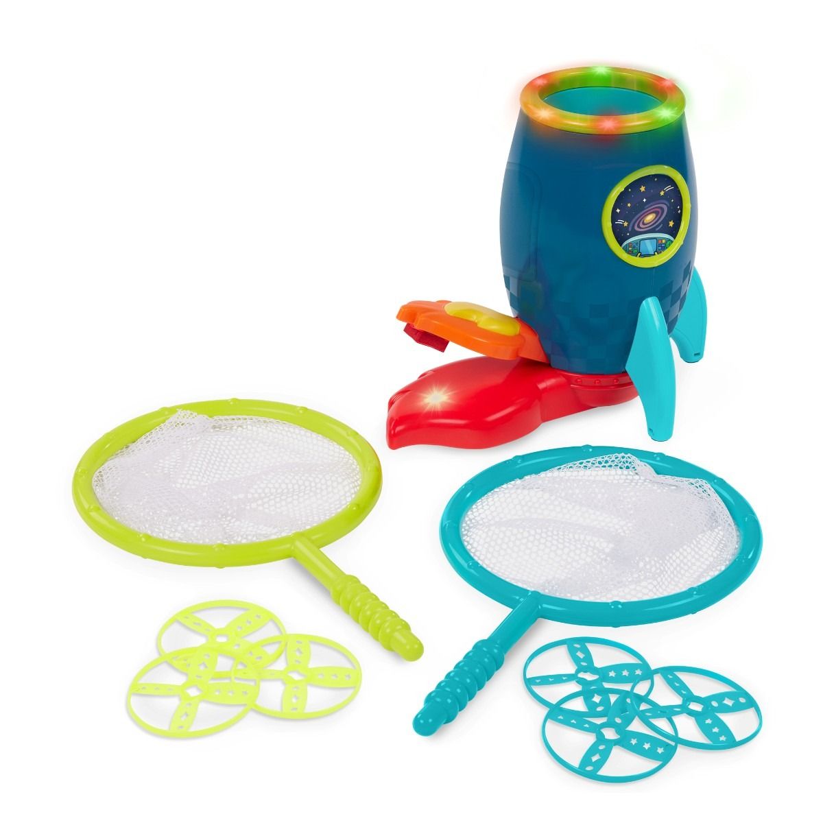 B Toys Rocket with Launcher, Catch Discs, and Racket