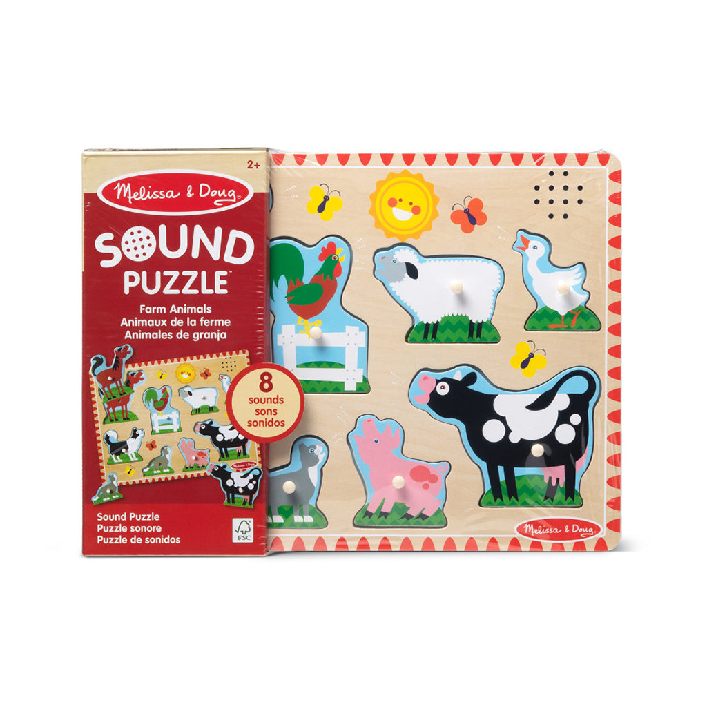 Melissa & Doug Sound Knob Puzzle, Farm - 8 Pieces