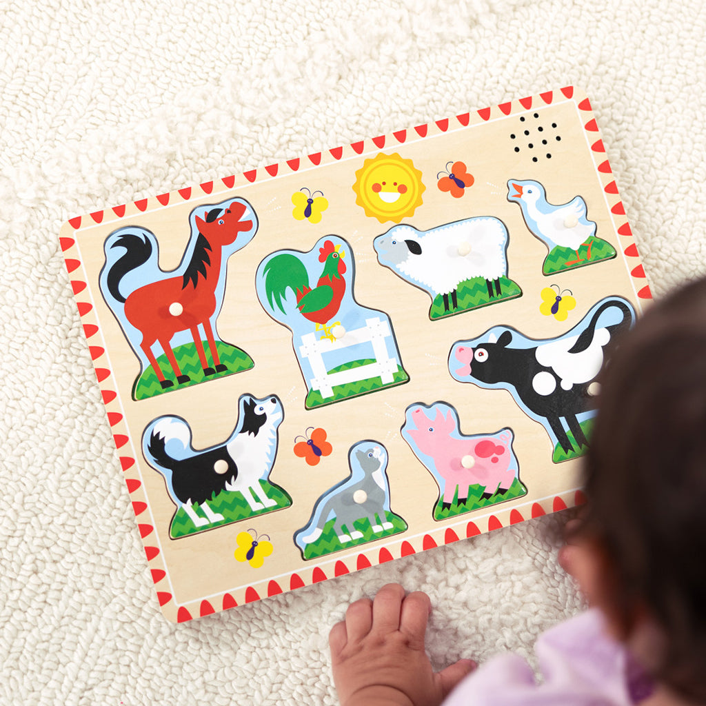 Melissa & Doug Sound Knob Puzzle, Farm - 8 Pieces