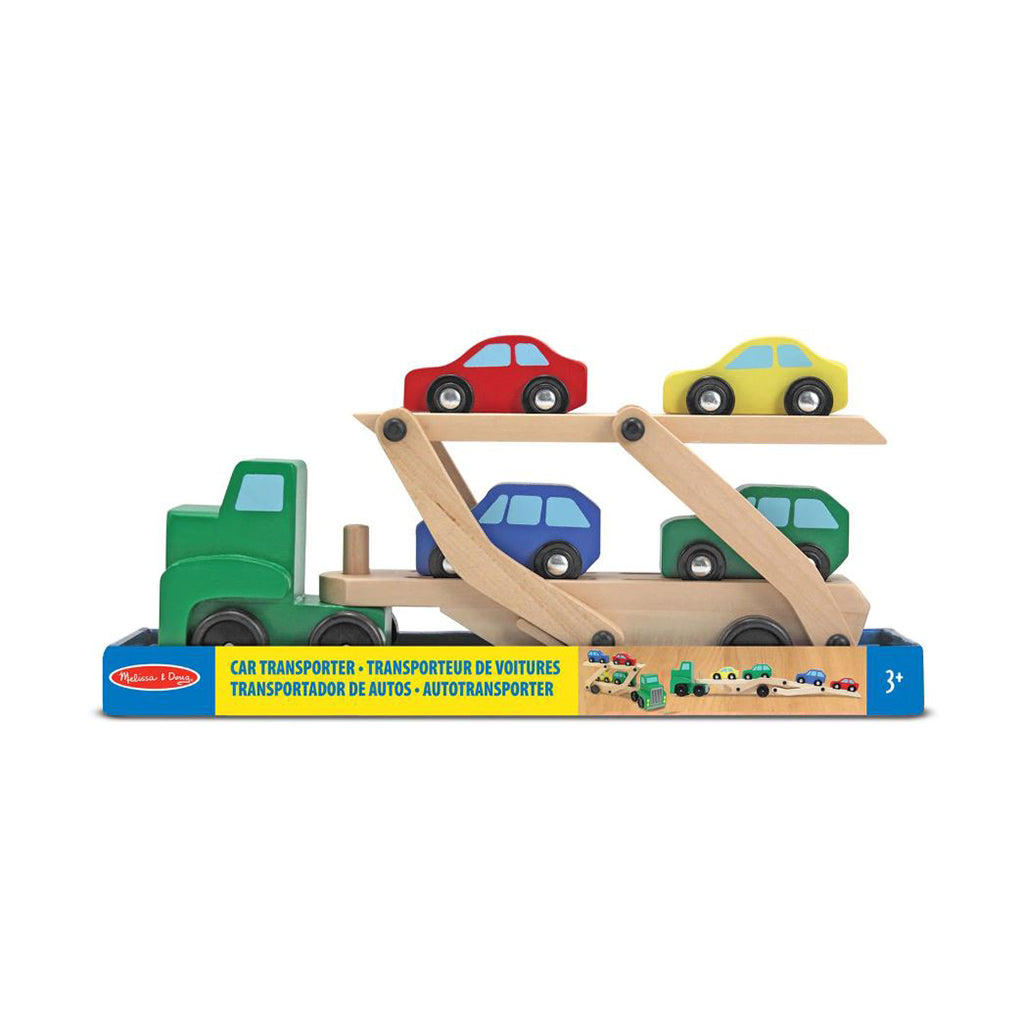 Melissa & Doug Legetøjsbiler i træ, Biltransporter m 4 biler