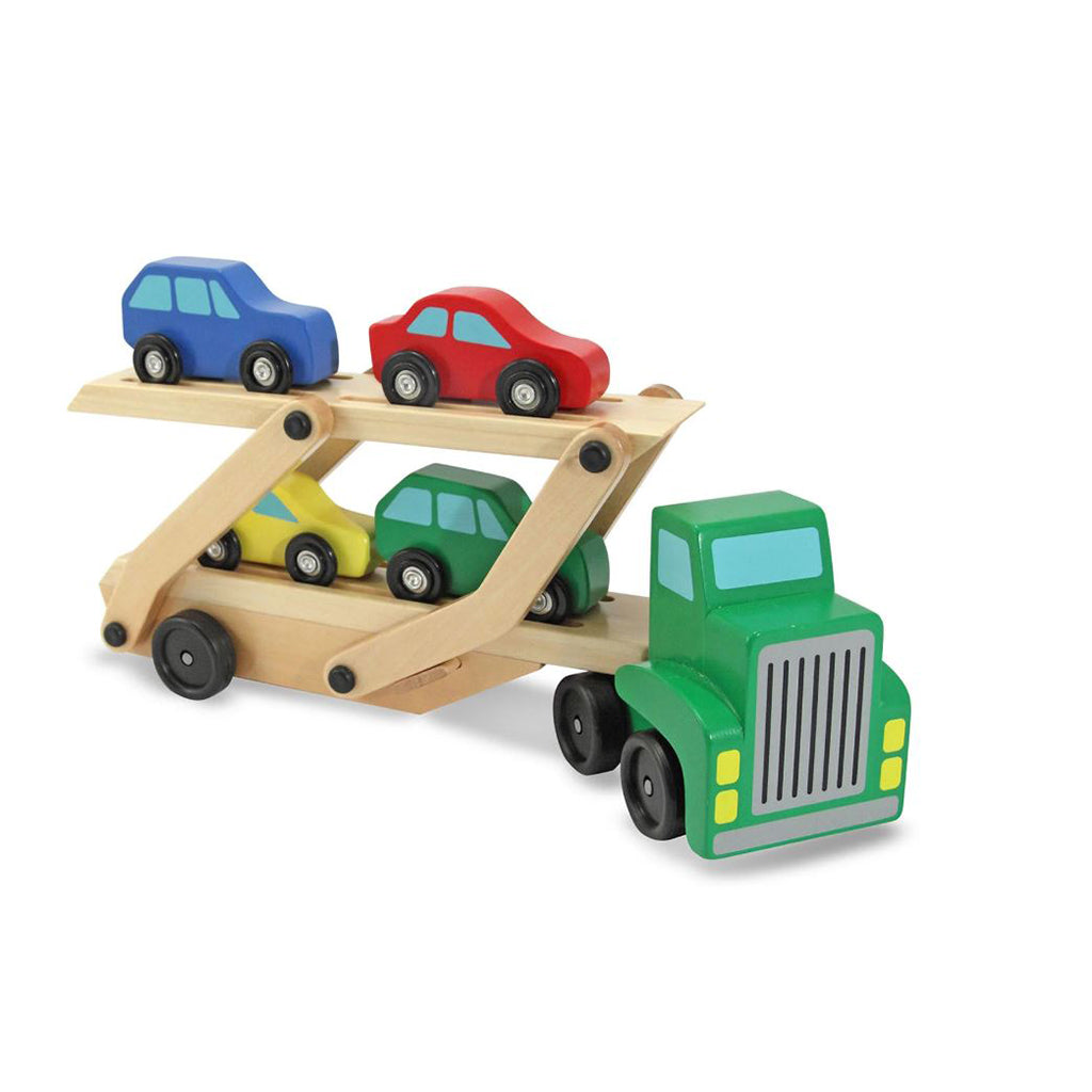 Melissa & Doug Legetøjsbiler i træ, Biltransporter m 4 biler