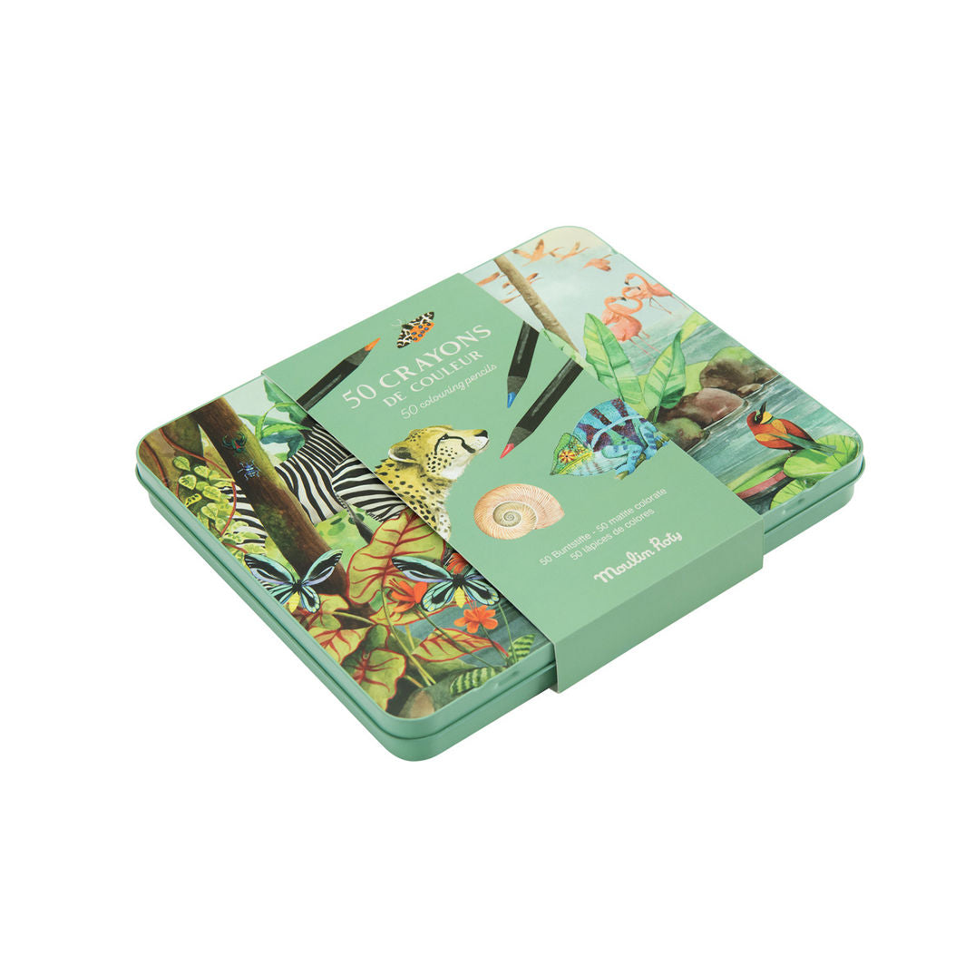 Moulin Roty Colored Pencils 50 pcs in Metal Case - Metallic