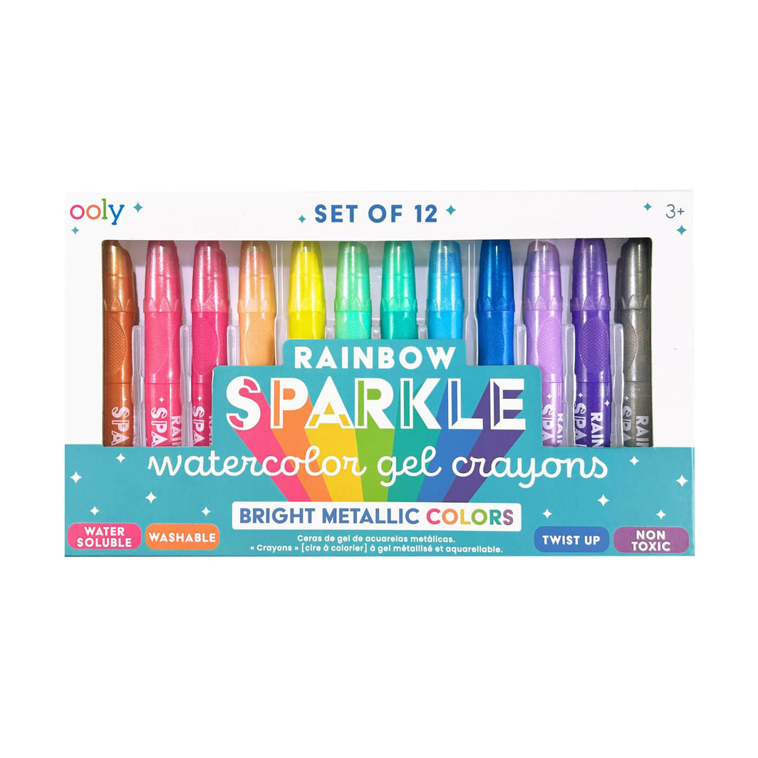 Ooly Gel Colour Crayons, Set of 12 – Rainbow Sparkle Watercolor Metallic
