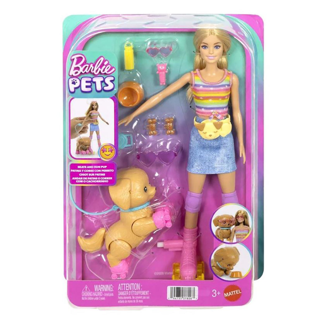 Barbie Doll and Dog on Roller Skates