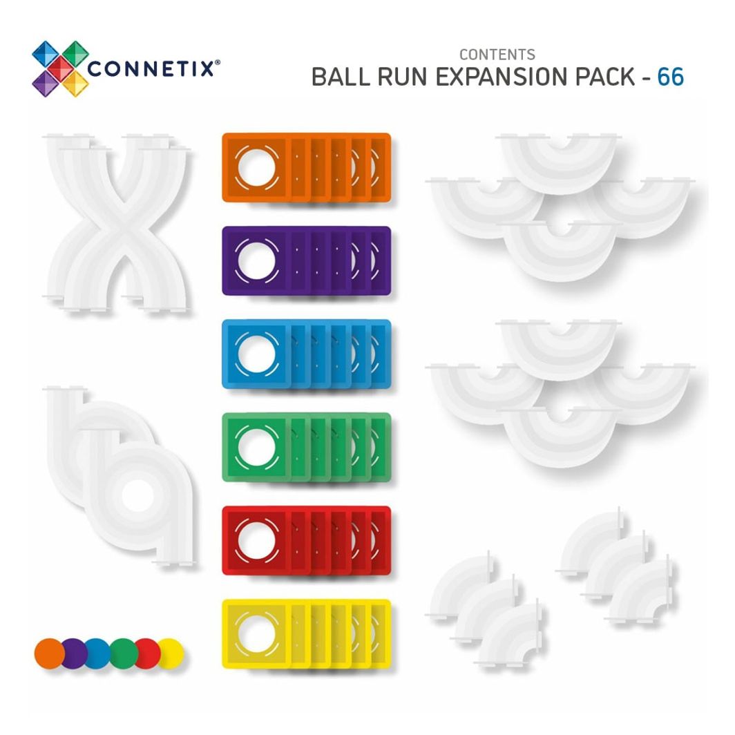 Connetix Ball Run Expansion Pack, 66 Pieces - Rainbow