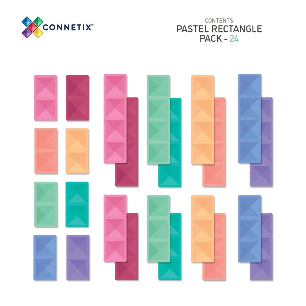 Connetix Rectangle Pack - 24-Piece Magnetic Set - Pastel