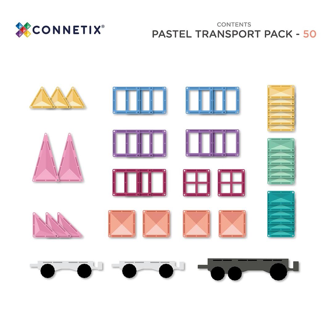 Connetix Transport Pack, Magnetic Building Set with 50 Pieces - Pastel