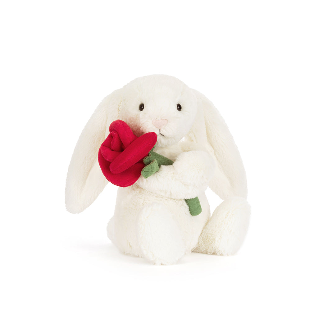 Jellycat bamse, Kanin med rose, Cream bunny - 31 cm